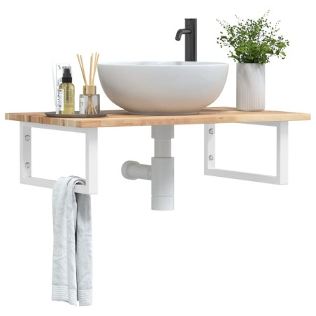 Étagère de vasque murale acier et bois massif d'acacia 625294625294