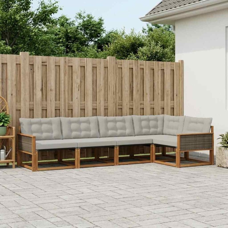Ensemble de canapés d'extérieur 5 pcs Naturel et gris clair 625303625303