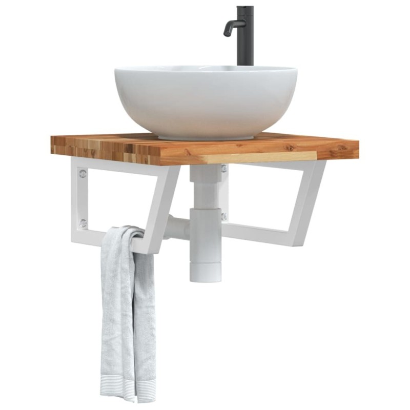 Étagère de vasque murale acier et bois massif d'acacia 625307625307
