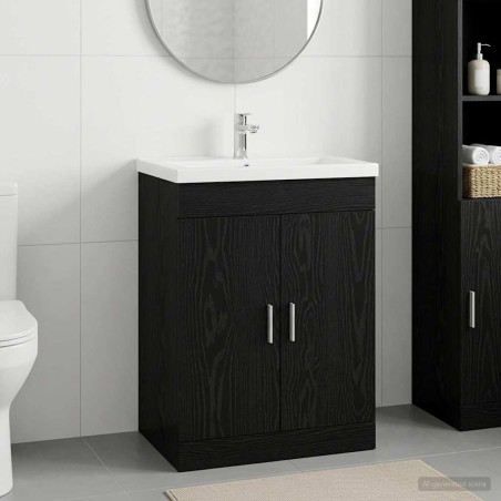 Meuble sous lavabo de salle de bain Chêne noir 625319625319