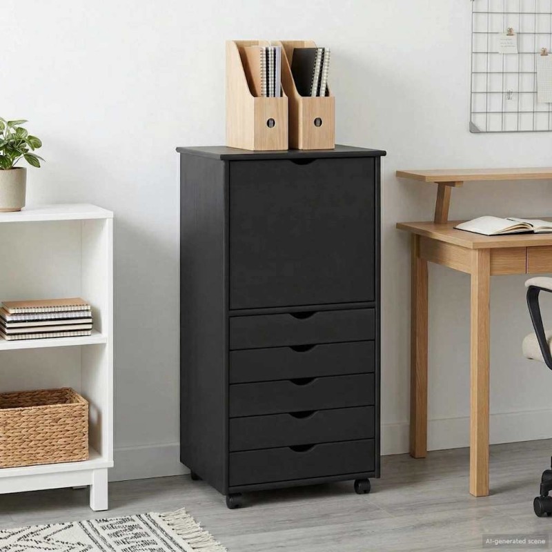 Cabinet roulant Gris 53 x 39 x 103 cm Bois de Pin Massif 625321625321