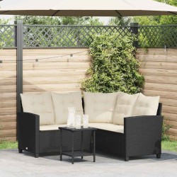 Canapé de jardin en L avec table et coussins noir résine tressée 625345625345