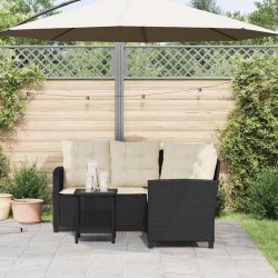 Canapé de jardin en L avec table et coussins noir résine tressée 625345625345