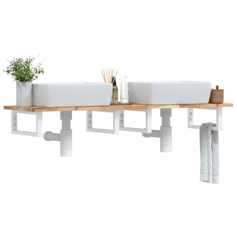 Étagère de vasque murale acier et bois massif d'acacia 625362625362