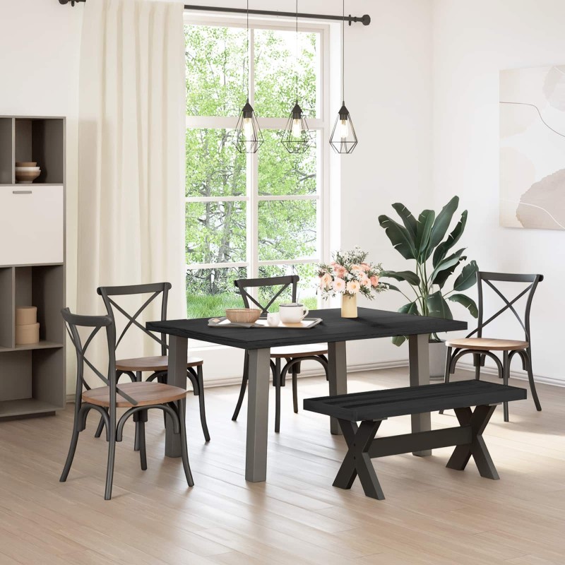 Banc de salle à manger NOAIN 120 x 41 x 45 cm Pin massif Noir 625379625379