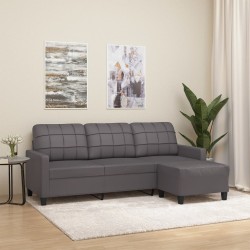 Canapé à 3 places avec repose-pieds Gris 180 cm Similicuir 625381625381