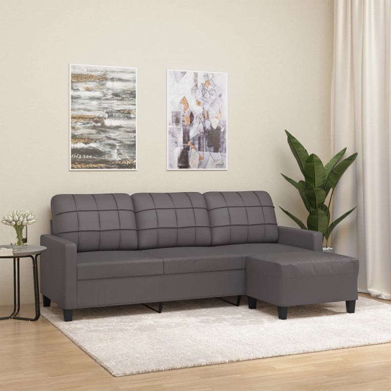 Canapé à 3 places avec repose-pieds Gris 180 cm Similicuir 625381625381