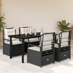 Ensemble à manger de jardin coussins 5pcs Noir Résine tressée 625394625394