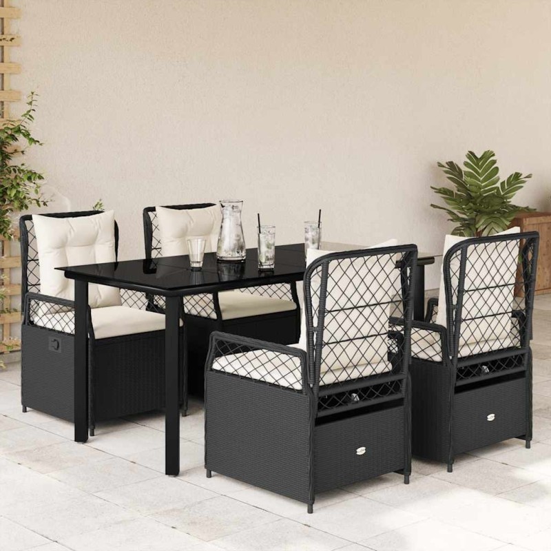 Ensemble à manger de jardin coussins 5pcs Noir Résine tressée 625394625394