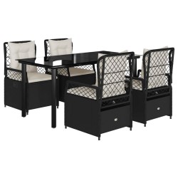 Ensemble à manger de jardin coussins 5pcs Noir Résine tressée 625394625394