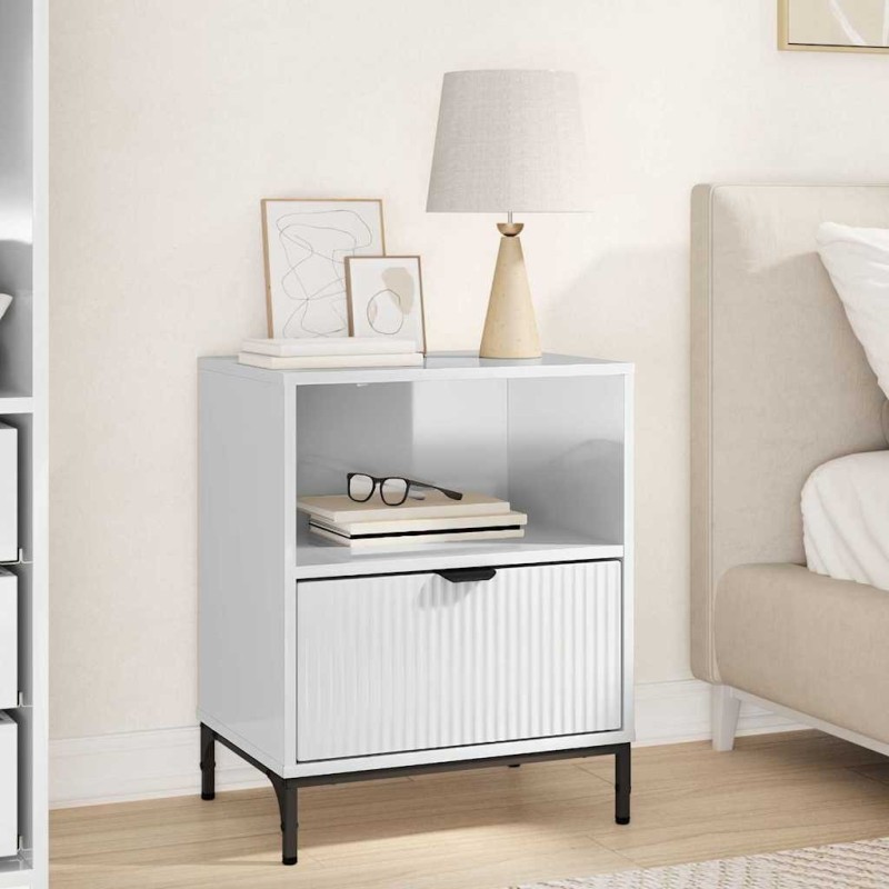 Cabinet de chevet avec tiroir Blanc brillant 49 x 36 x 61 cm 625424625424