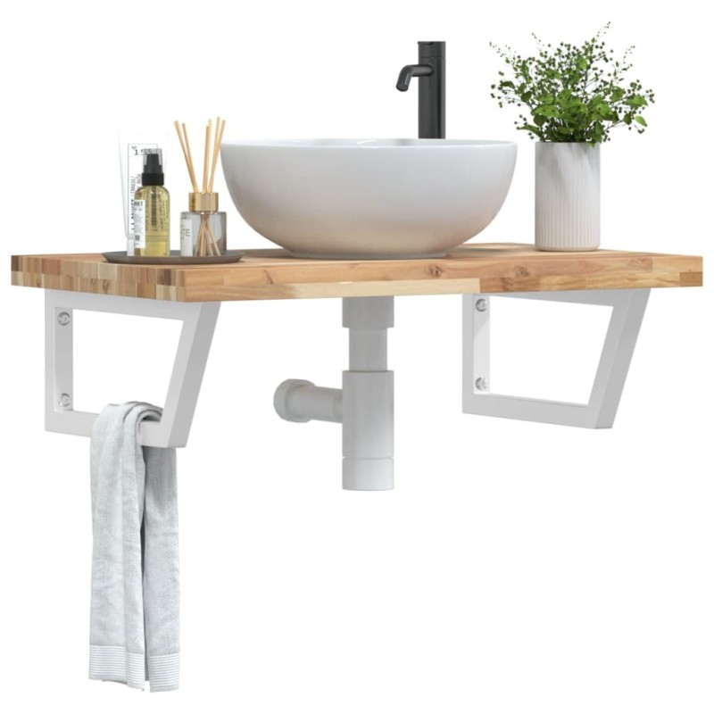 Étagère de vasque murale acier et bois massif d'acacia 625431625431