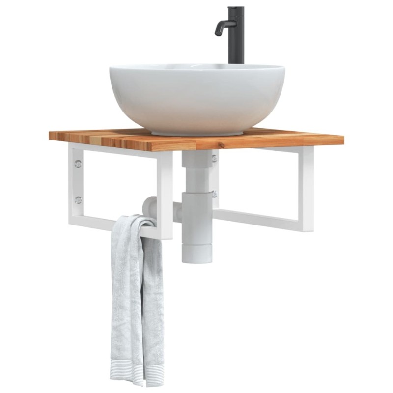Étagère de vasque murale acier et bois massif d'acacia 625432625432
