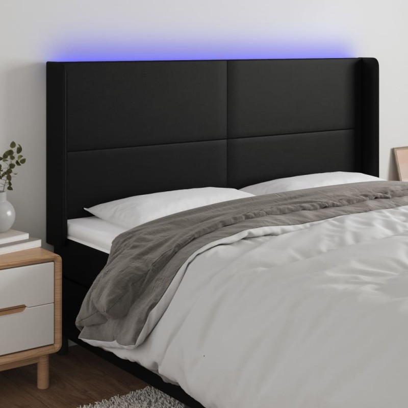 Tête de lit à LED Noir 203x16x118/128 cm Similicuir 625438625438