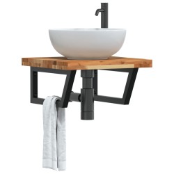 Étagère de vasque murale acier et bois massif d'acacia 625444625444