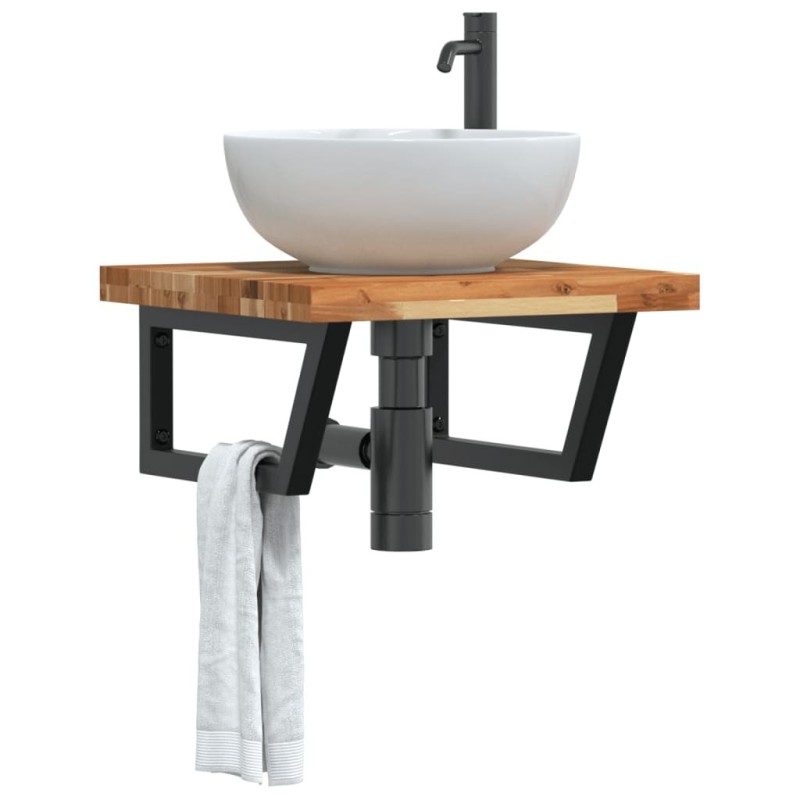 Étagère de vasque murale acier et bois massif d'acacia 625444625444