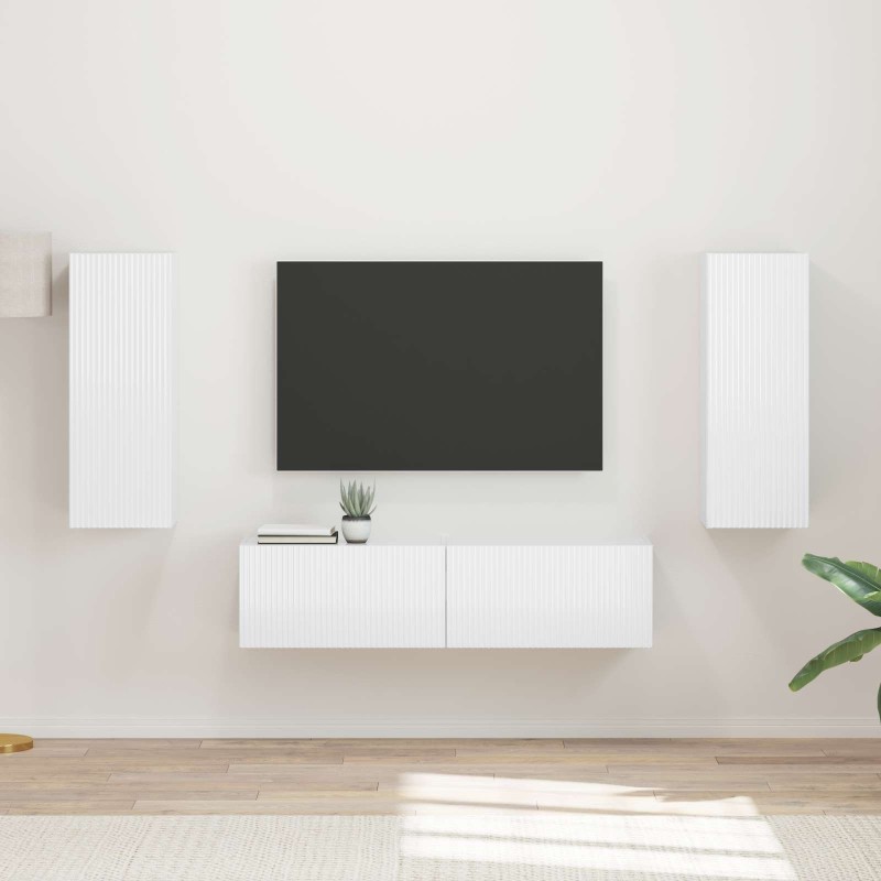 Ensemble meuble TV 2 pcs Blanc brillant Bois d'ingénierie 625448625448