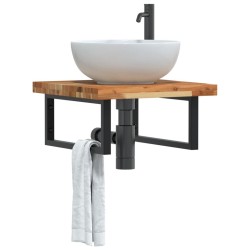Étagère de vasque murale acier et bois massif d'acacia 625450625450