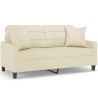 Canapé 2 places avec oreillers crème 140 cm similicuir 625456625456