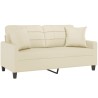 Canapé 2 places avec oreillers crème 140 cm similicuir 625456625456