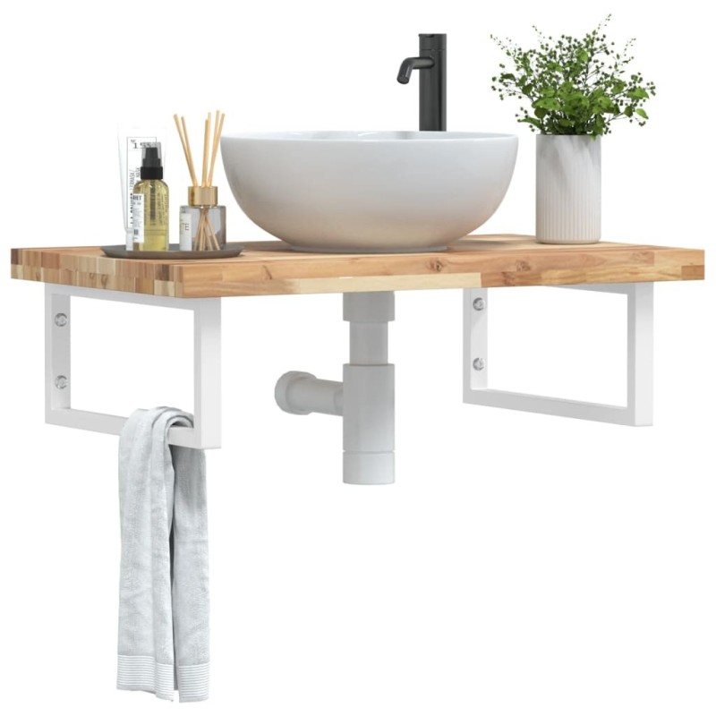 Étagère de vasque murale acier et bois massif d'acacia 625466625466