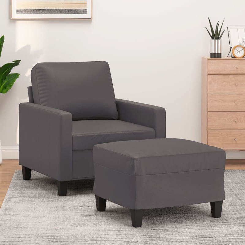Fauteuil avec repose-pied Gris 60 cm Similicuir 625468625468