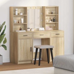 Ensemble de table de maquillage avec LED 3 pcs Chêne Sonoma 625473625473