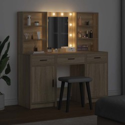 Ensemble de table de maquillage avec LED 3 pcs Chêne Sonoma 625473625473