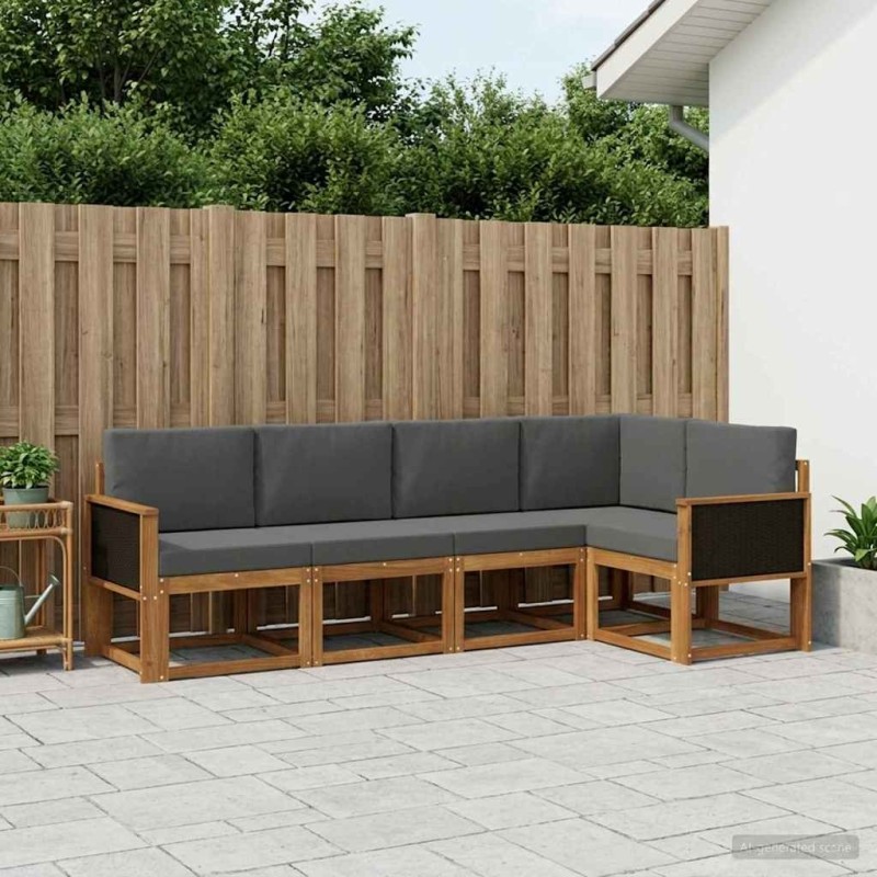 Ensemble de canapés d'extérieur 5 pcs Naturel et Anthracite 625523625523