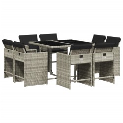 Ensemble à manger de jardin et coussins 9 pcs gris clair rotin 625544625544