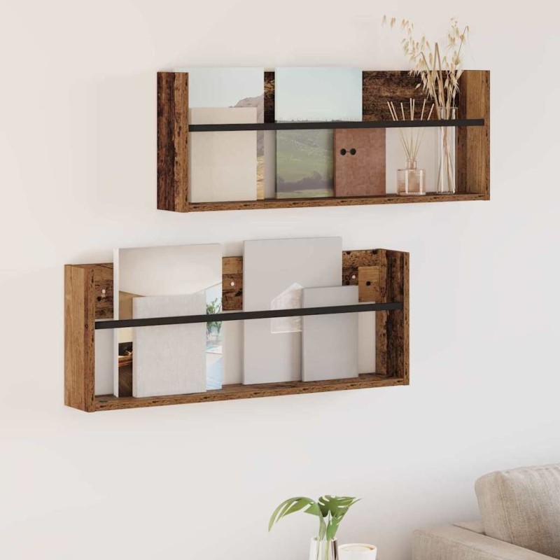 Étagère à magazines 2 pcs Bois ancien 80 x 12 x 30 cm 625549625549