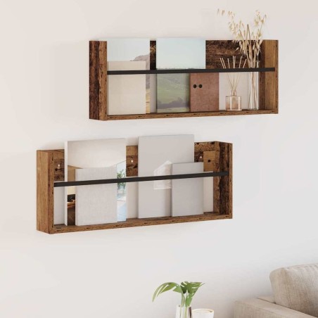 Étagère à magazines 2 pcs Bois ancien 80 x 12 x 30 cm 625549625549