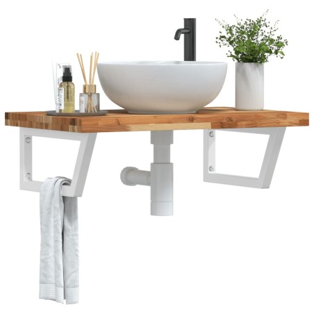 Étagère de vasque murale acier et bois massif d'acacia 625550625550