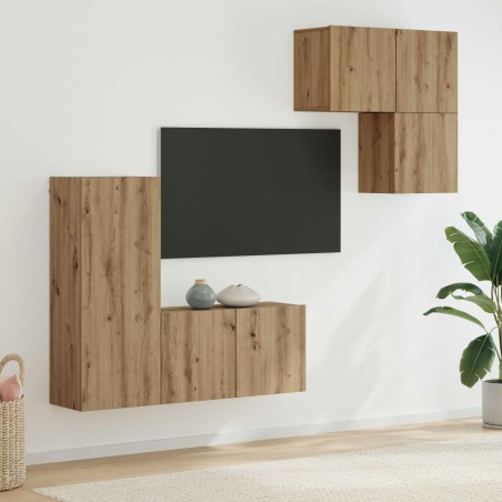 Meuble TV 4 pcs Chêne artisanal Bois d'ingénierie 625572625572