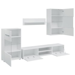 Meuble TV mural avec éclairage LED 5 pièces Blanc 625583625583