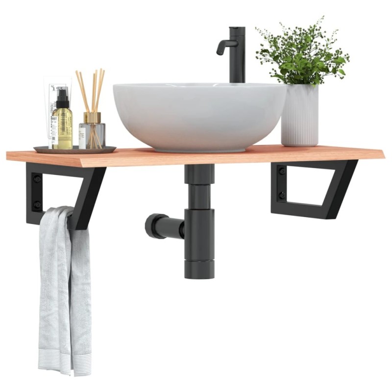 Étagère de vasque murale acier et bois de chêne massif 625585625585