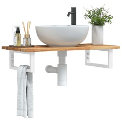 Étagère de vasque murale acier et bois massif d'acacia 625590625590