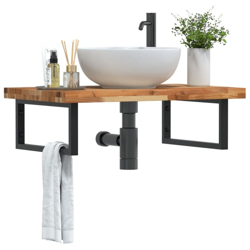 Étagère de vasque murale acier et bois massif d'acacia 625591625591