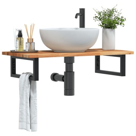 Étagère de vasque murale acier et bois massif d'acacia 625595625595