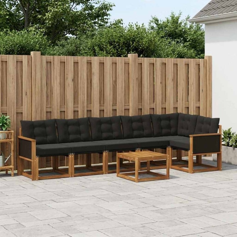 Ensemble de canapés d'extérieur 7 pcs Naturel et noir 625600625600