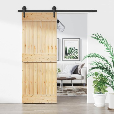 Porte coulissante Naturel et noir 80 x 210 cm 625619625619