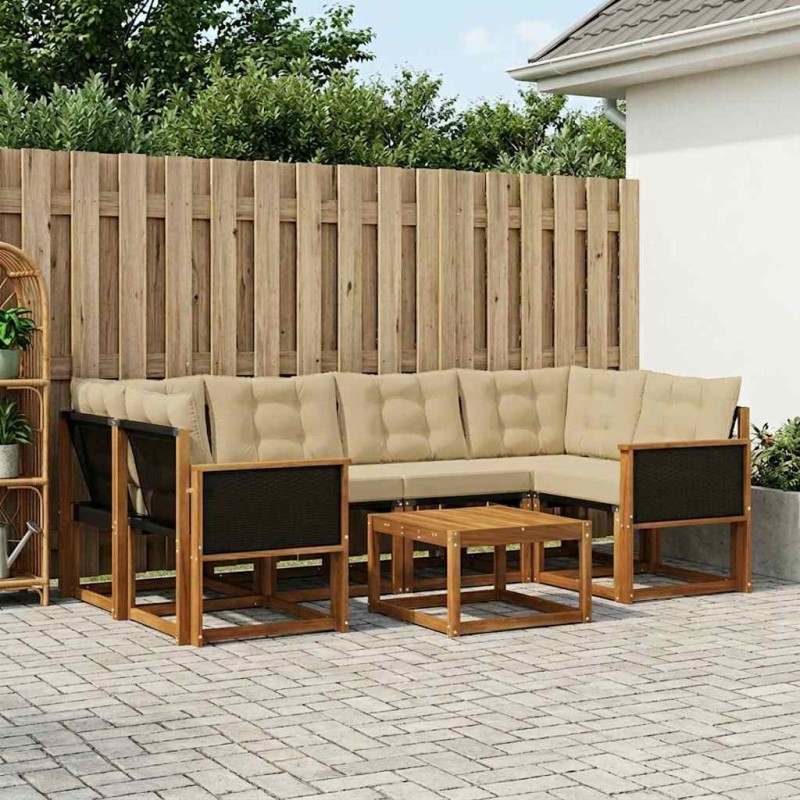 Ensemble de canapés d'extérieur 7 pcs Naturel et Beige 625621625621