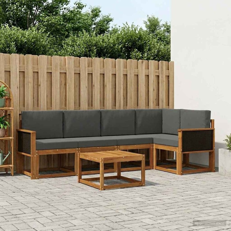 Ensemble de canapés d'extérieur 6 pcs Naturel et Anthracite 625628625628