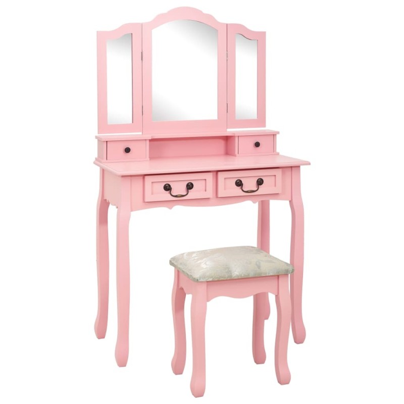 Ensemble de coiffeuse avec tabouret Rose 80x69x141 cm Paulownia 625639625639