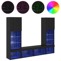 Unités murales TV avec LED 5 pcs 40,5 x 30 x 102 cm Chêne noir 625643625643