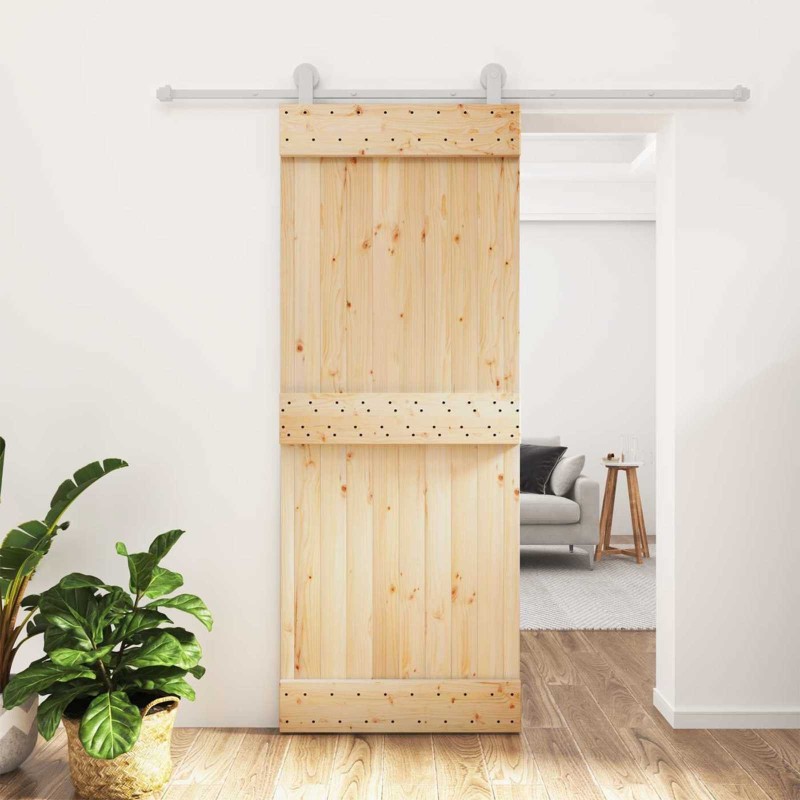 Porte coulissante Naturel et Blanc 80 x 210 cm 625666625666