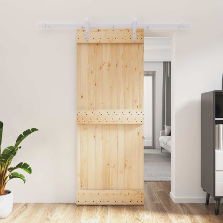 Porte coulissante Naturel et Blanc 80 x 210 cm 625673625673