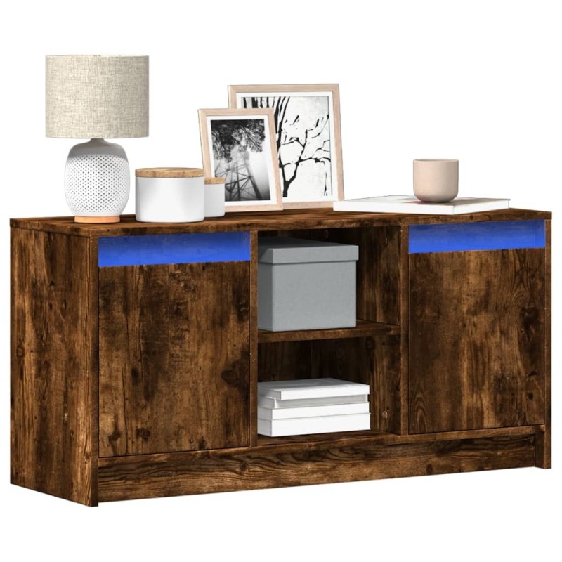 Meuble TV avec LED chêne fumé 100x34x50 cm bois d'ingénierie 625674625674