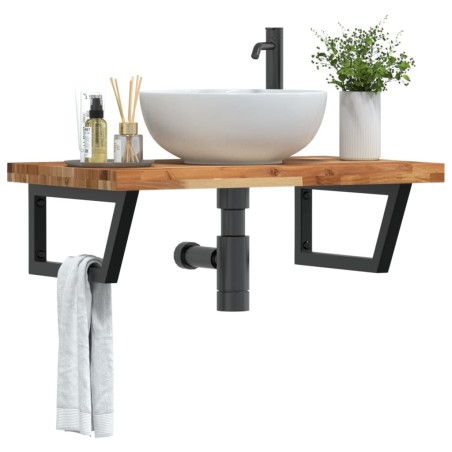Étagère de vasque murale acier et bois massif d'acacia 625675625675