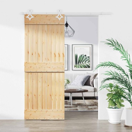 Porte coulissante Naturel et Blanc 80 x 210 cm 625691625691